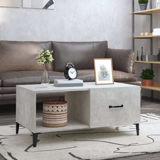 Pearl Wooden Coffee Table With 1 Flap In Concrete Effect