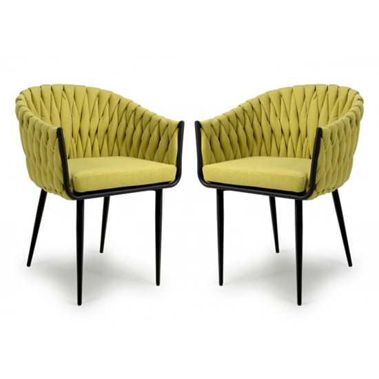 Photo of Pearl yellow braided fabric dining chairs in pair