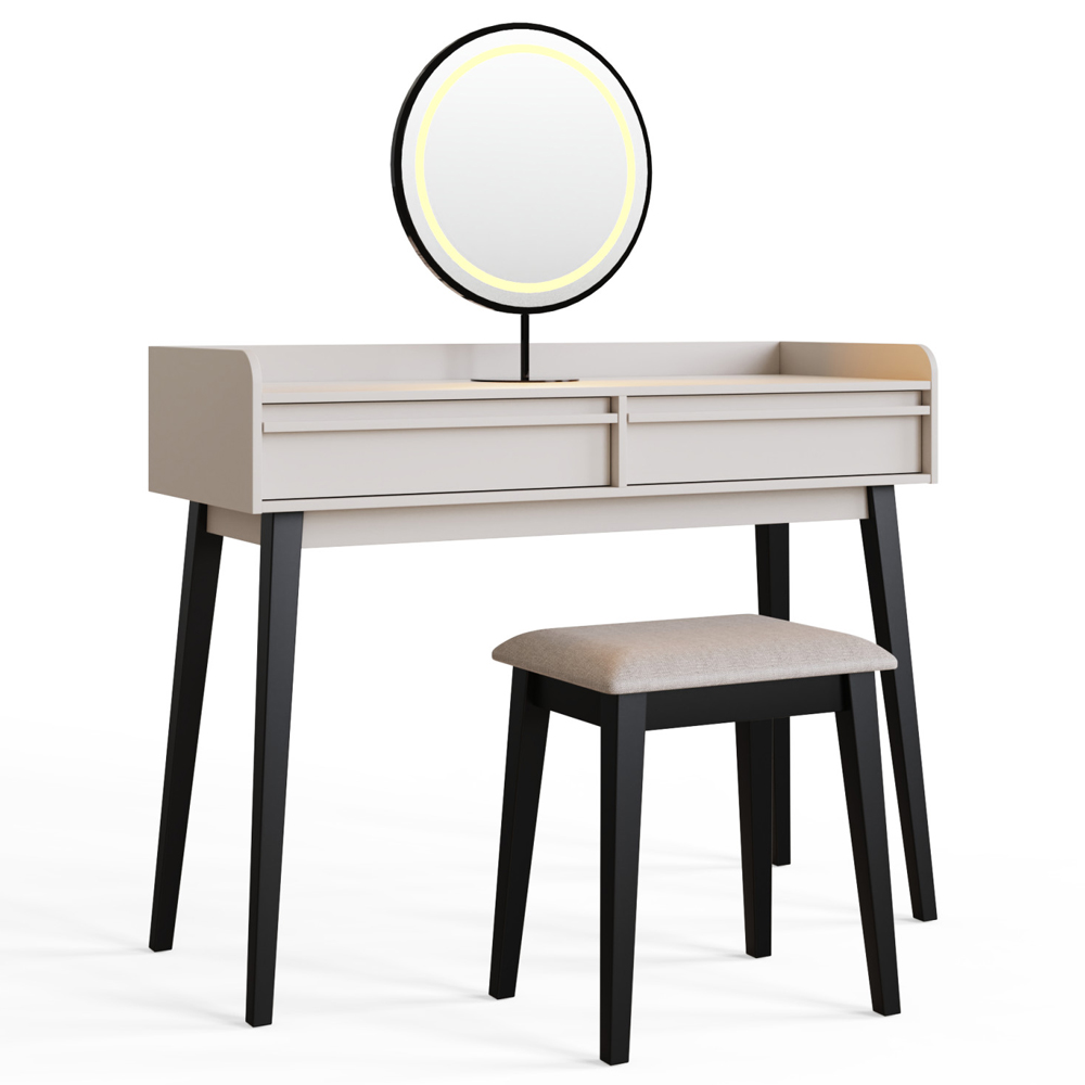 Pearland Wooden Dressing Table Set In White And Black