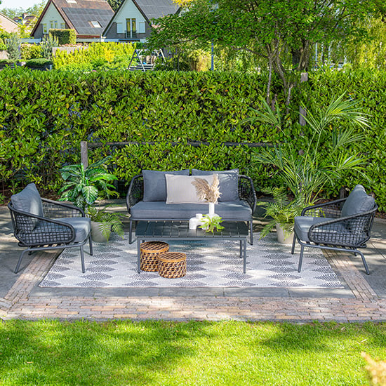 Read more about Peato outdoor fabric lounge set and coffee table in mystic grey