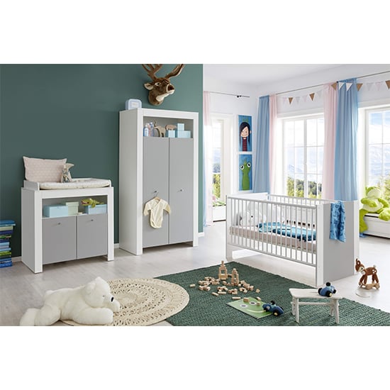 Read more about Peco baby room wooden furniture set 1 in white and light grey