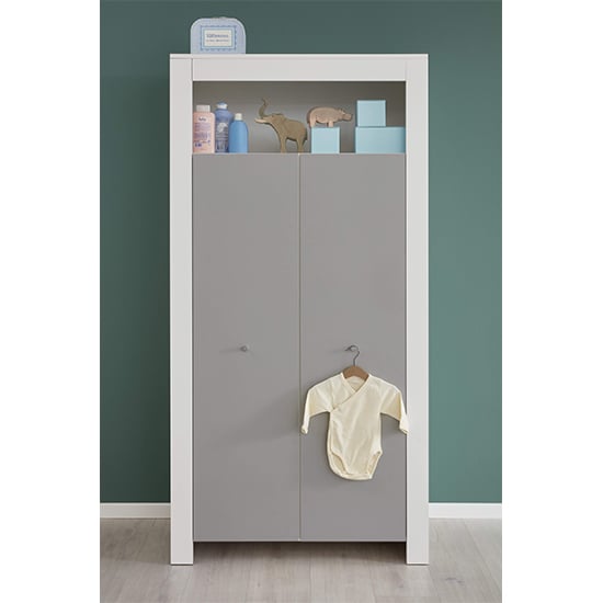 Product photograph of Peco Kids Room Wooden Wardrobe In White And Light Grey from Furniture in Fashion