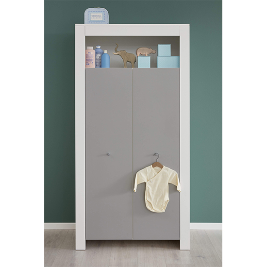 Peco Kids Room Wooden Wardrobe In White And Light Grey thumbnail