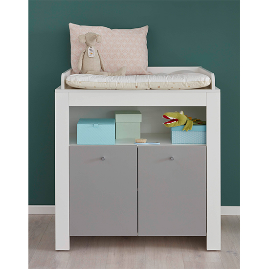 Peco Storage Cabinet With Changer Top In White And Light Grey thumbnail
