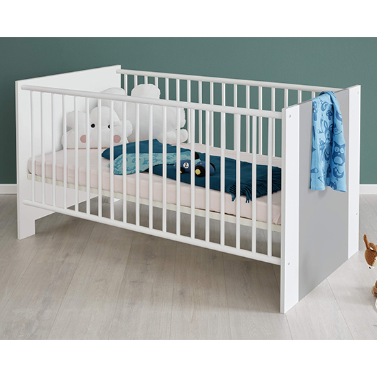 Read more about Peco wooden baby cot bed in white and light grey