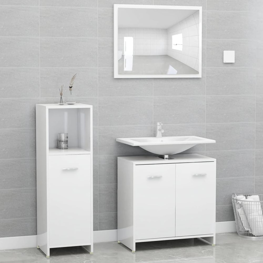 Read more about Pecos high gloss 3 piece bathroom furniture with mirror in white