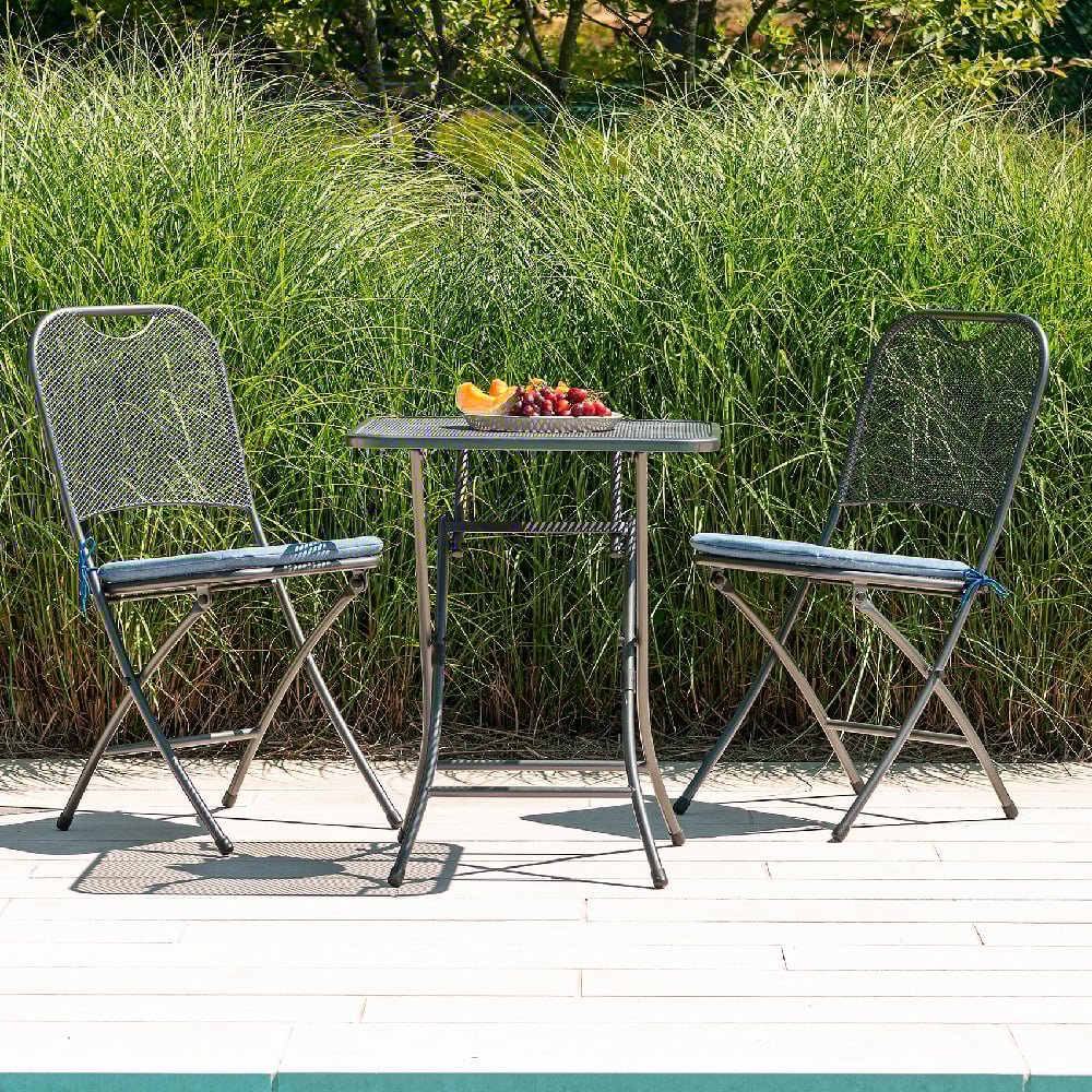 Product photograph of Pecos Metal Garden Folding Tea Table With 2 Chair In Grey from Furniture in Fashion