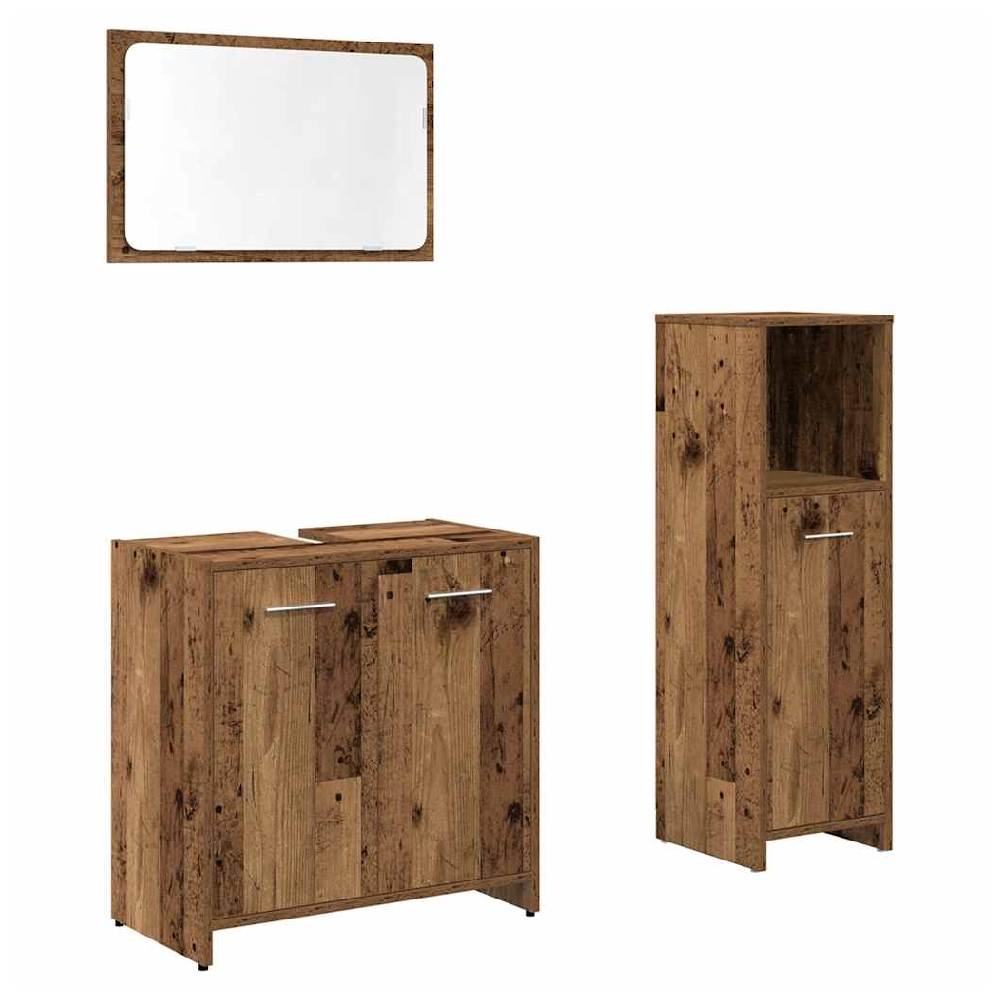 Pecos Wooden 3 Piece Bathroom Furniture With Mirror In Brown Oak