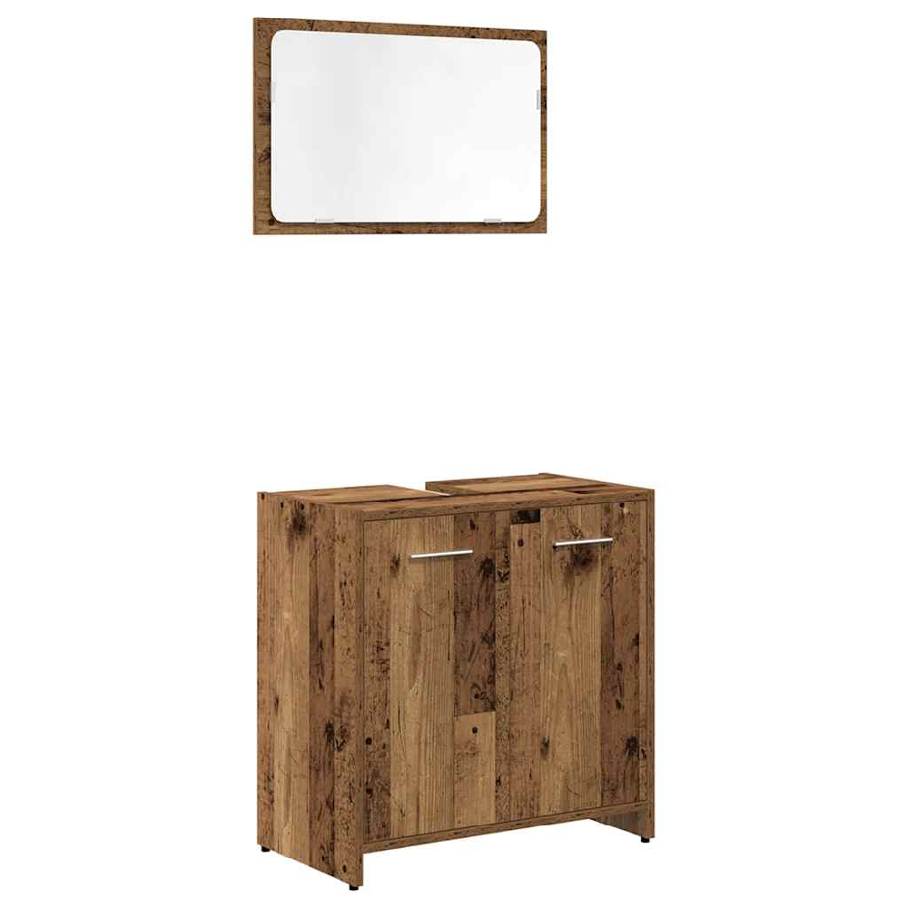 Pecos Wooden 3 Piece Bathroom Furniture With Mirror In Brown Oak