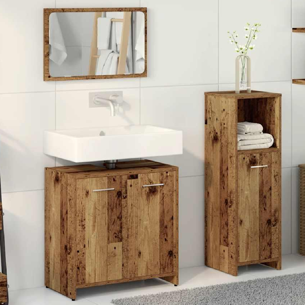 Read more about Pecos wooden 3 piece bathroom furniture with mirror in brown oak