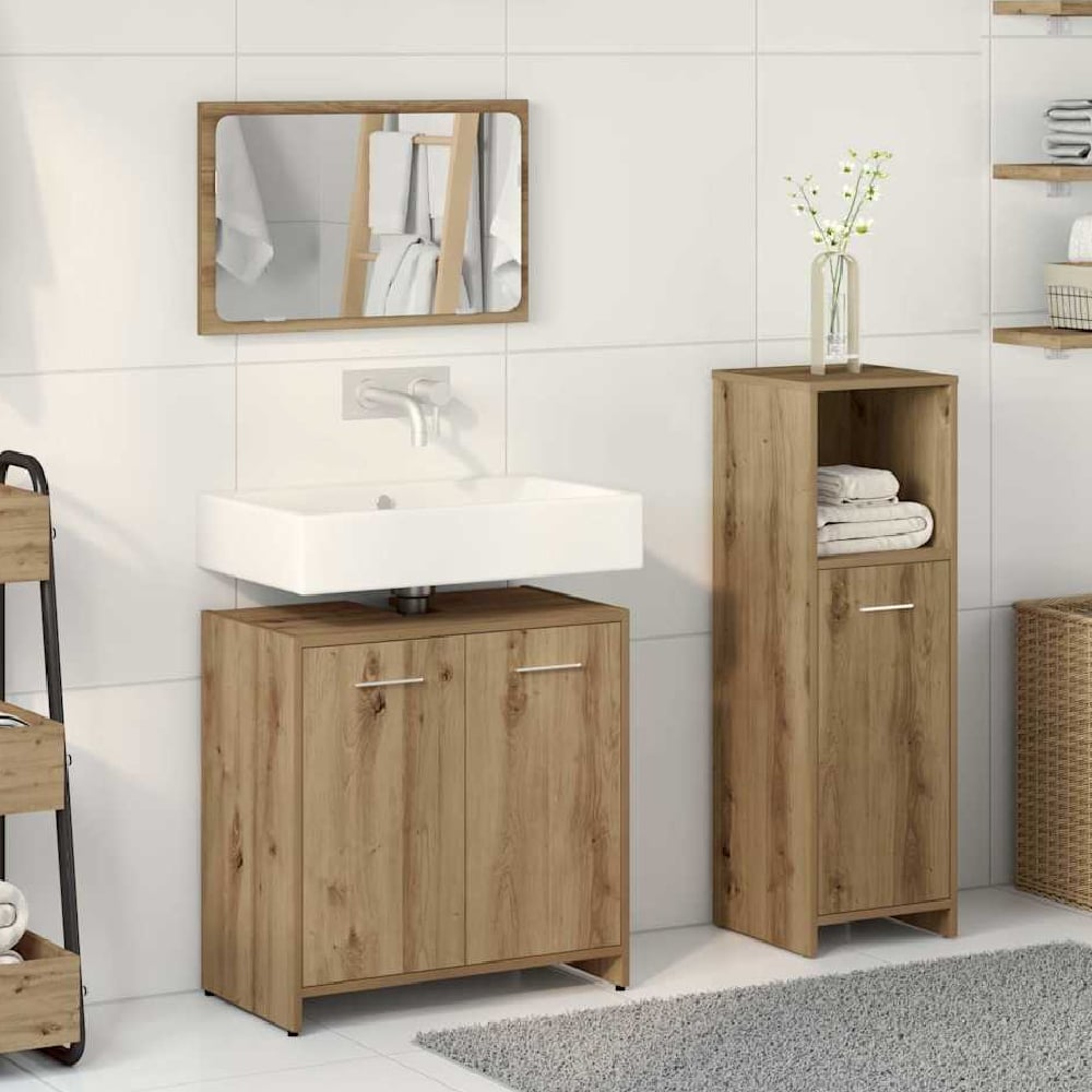 Read more about Pecos wooden 3 piece bathroom furniture with mirror in light oak