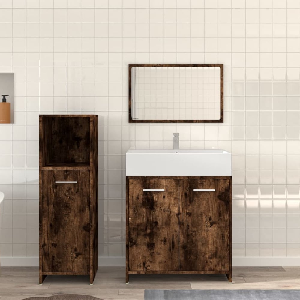Read more about Pecos wooden 3 piece bathroom furniture with mirror in smoked oak