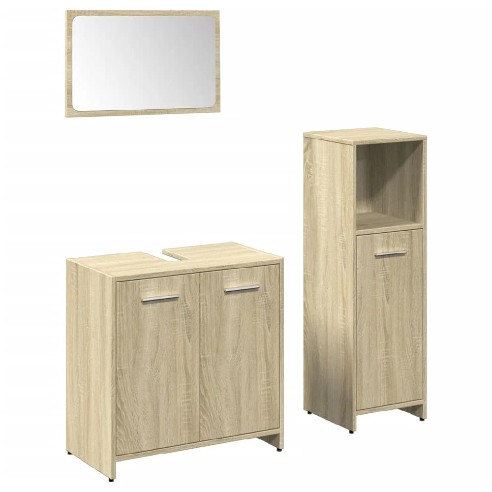 Pecos Wooden 3 Piece Bathroom Furniture With Mirror In Sonoma Oak