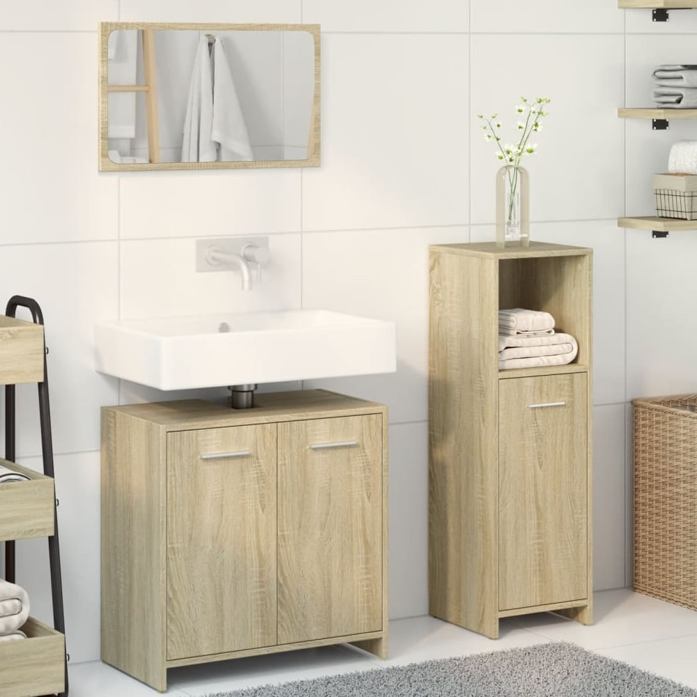 Read more about Pecos wooden 3 piece bathroom furniture with mirror in sonoma oak