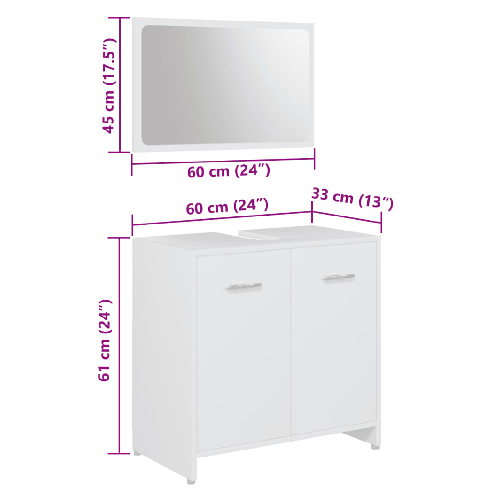 Pecos Wooden 3 Piece Bathroom Furniture With Mirror In White