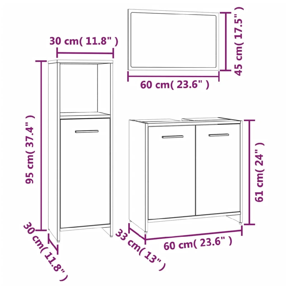 Pecos Wooden 3 Piece Bathroom Furniture With Mirror In White