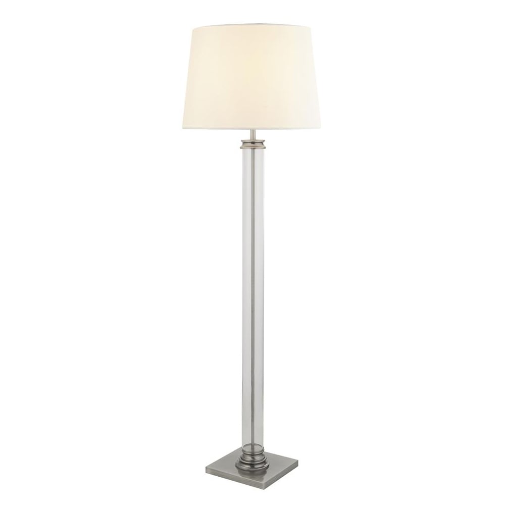Read more about Pedestal cream fabric shade floor lamp in satin silver
