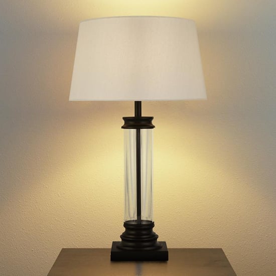 Read more about Pedestal cream fabric shade table lamp in black