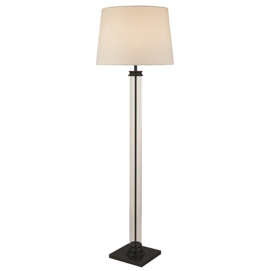 Photo of Pedestal white fabric shade floor lamp in black