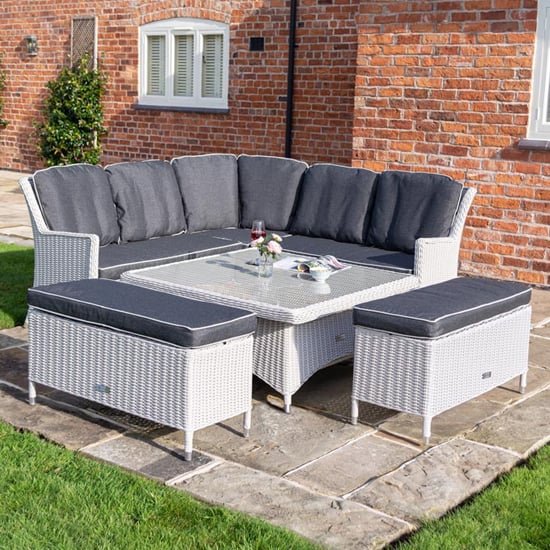 Peebles Corner Sofa With Dining Set And Benches In Putty Grey