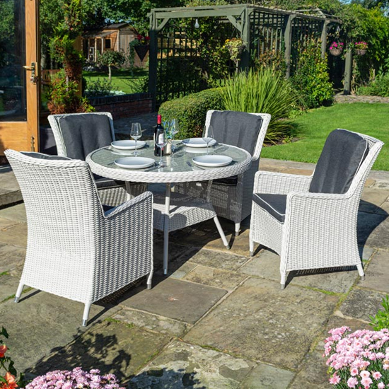 Photo of Peebles round dining table with 4 chairs in putty grey