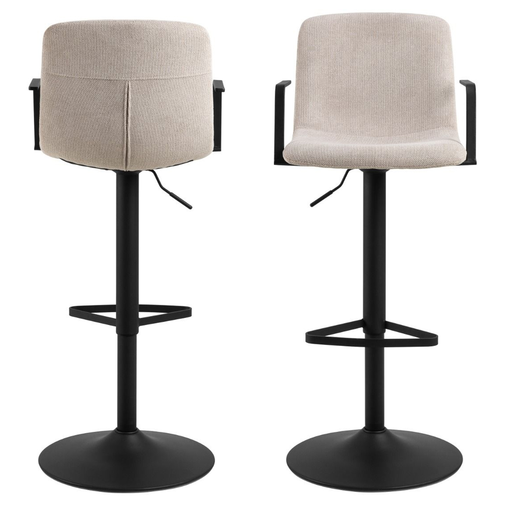 Peekskill Beige Fabric Bar Stools With Metal Base In Pair