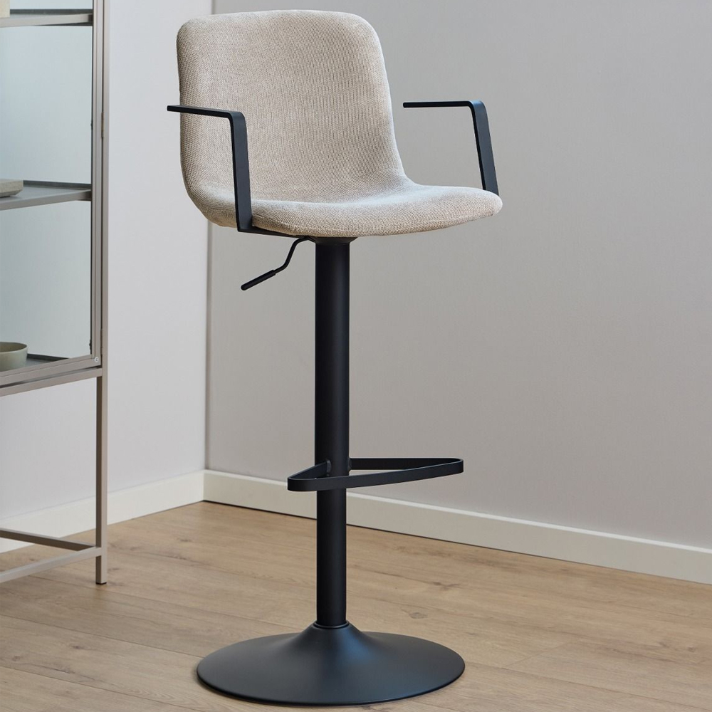 Peekskill Beige Fabric Bar Stools With Metal Base In Pair