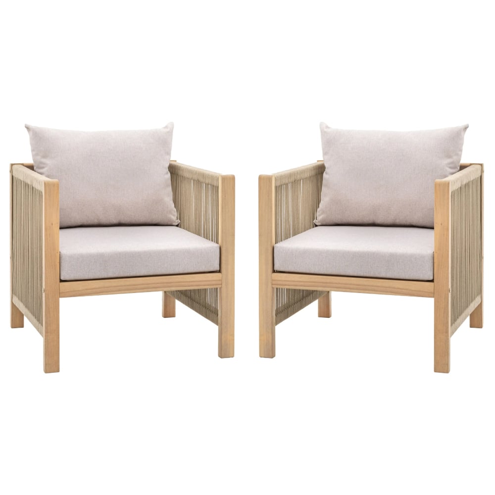 Peekskill Outdoor Natural Wooden Armchairs With Cushion In Pair