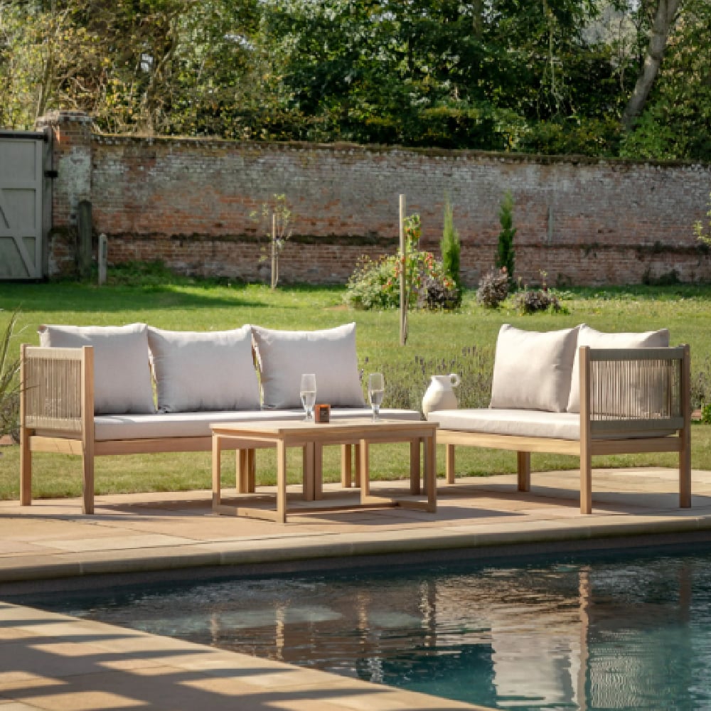 Peekskill Outdoor Wooden Corner Sofa Set In Natural