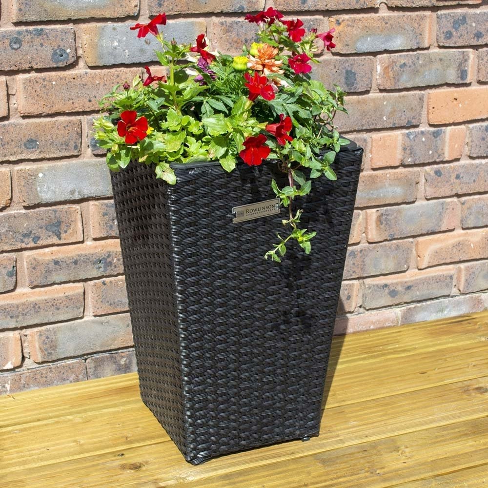 Peekskill Rattan Garden Square Planter In Black