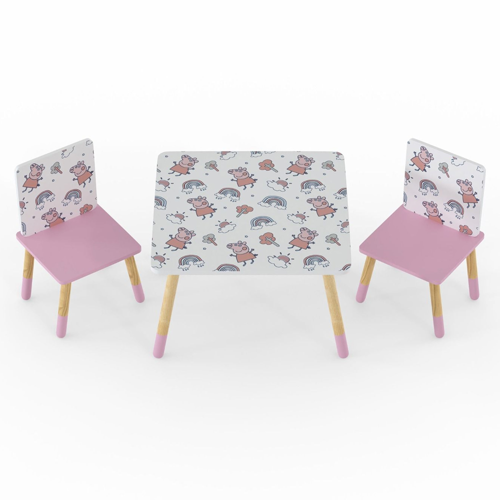 Peekskill Wooden Kids Table And 2 Chairs In Pink And White