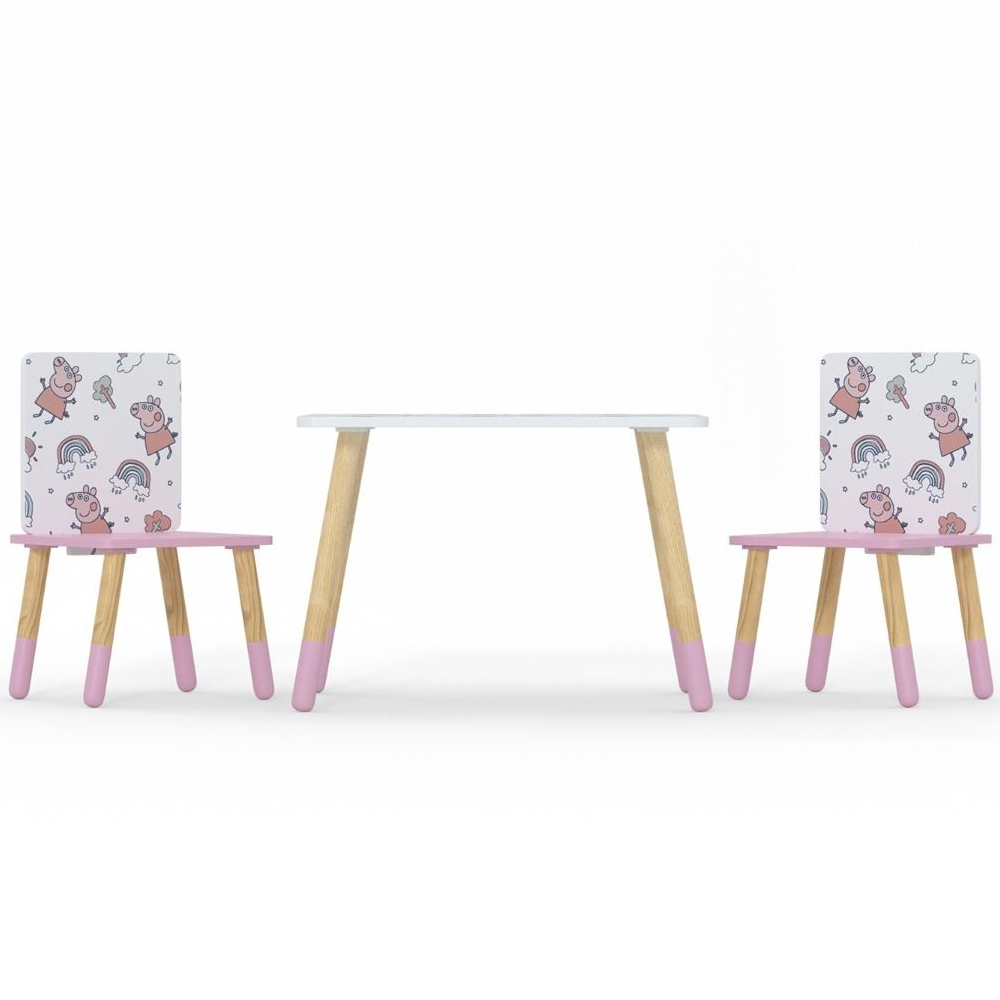 Peekskill Wooden Kids Table And 2 Chairs In Pink And White