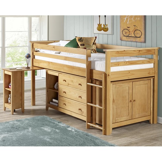 Pegasus Midi Sleeper Bed In Antique Pine With Storage And Desk