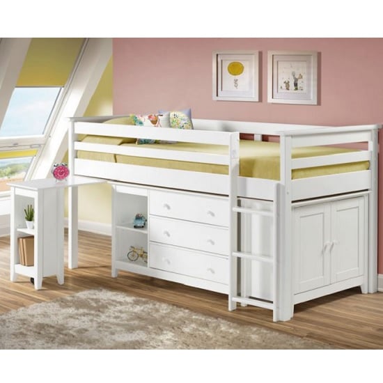 Pegasus Midi Sleeper Bed In White With Storage And Desk