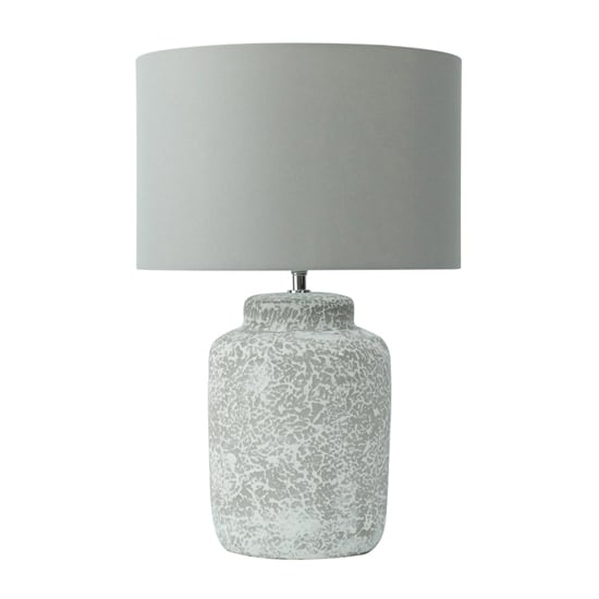 Peguera Grey Linen Shade Table Lamp With Grey Stone Base