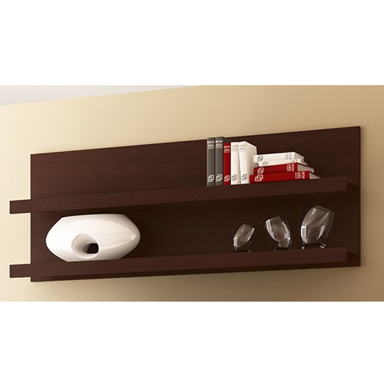Peka Wide Wooden Wall Shelf In Dark Mahogany FiF