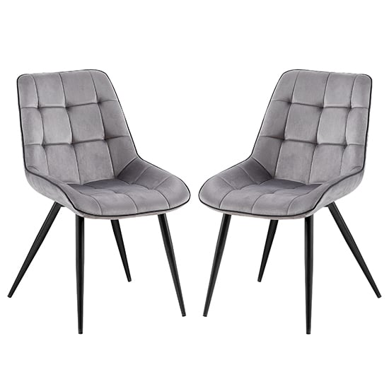 Pekato Grey Fabric Dining Chairs With Grey Legs In Pair