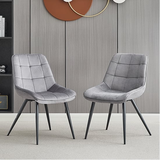 Pekato Grey Fabric Dining Chairs With Grey Legs In Pair