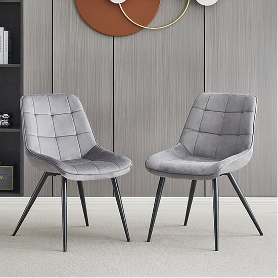 Read more about Pekato grey fabric dining chairs with grey legs in pair