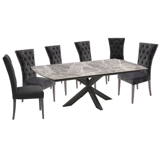 Pelagius Extending Glass Dining Table 8 Pembroke Charcoal Chair