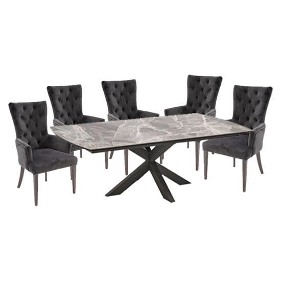Pelagius Extending Glass Dining Table 6 Pembroke Charcoal Chairs