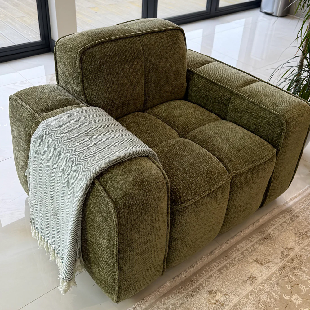 Pelaro Fabric 1 Seater Sofa in Olive Green