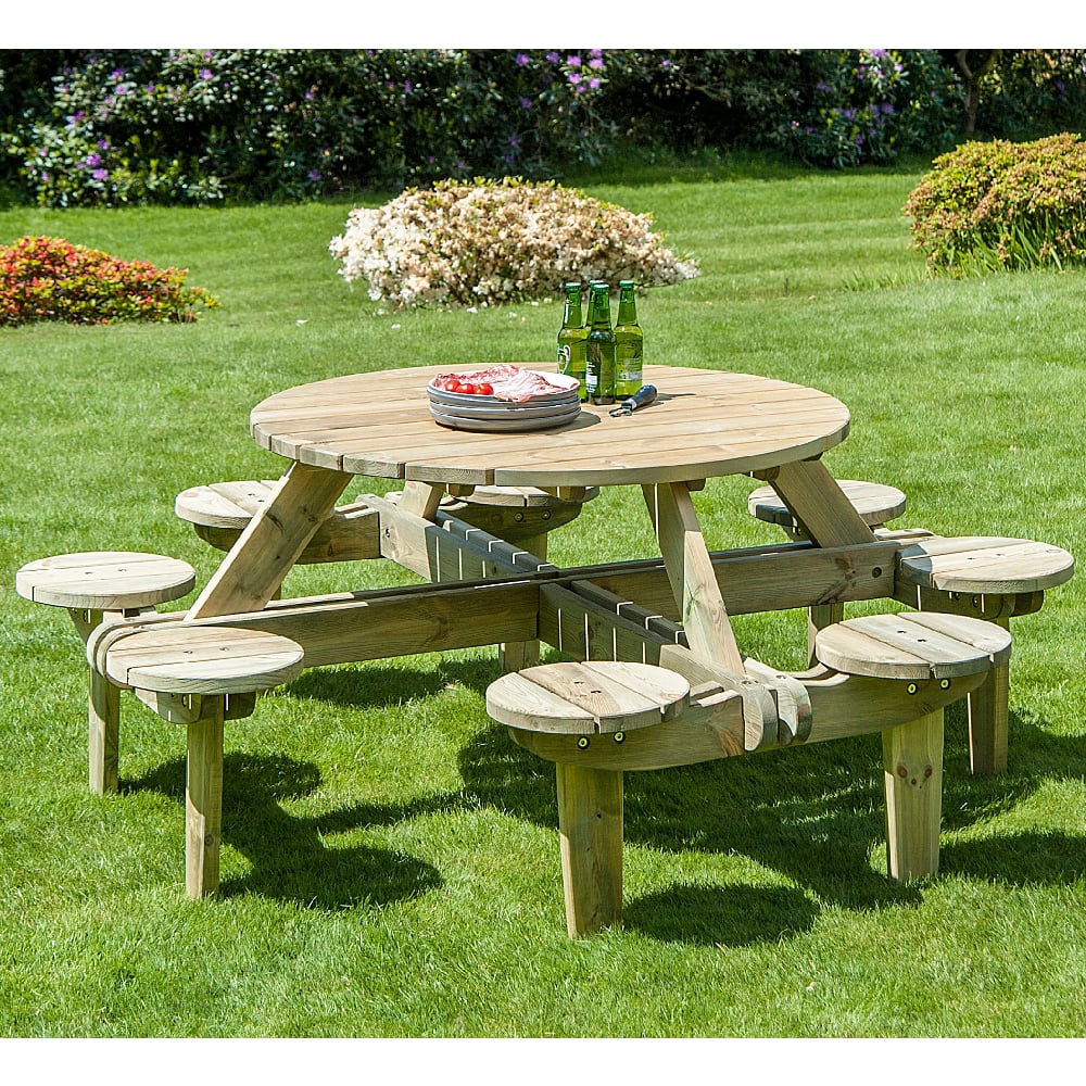 Product photograph of Pelham Wooden Garden Round Picnic Dining Set In Ash Grey from Furniture in Fashion