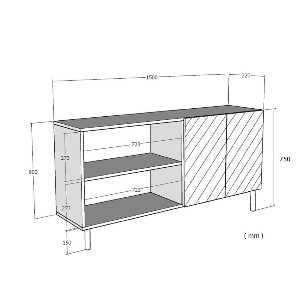 Pella Wooden Sideboard with 4 Doors in White and Travetine Marble Effect