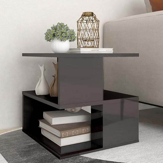 Pelumi Square High Gloss Side Table In Grey