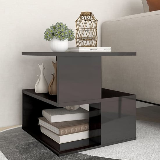 Product photograph of Pelumi Square High Gloss Side Table In Grey from Furniture in Fashion