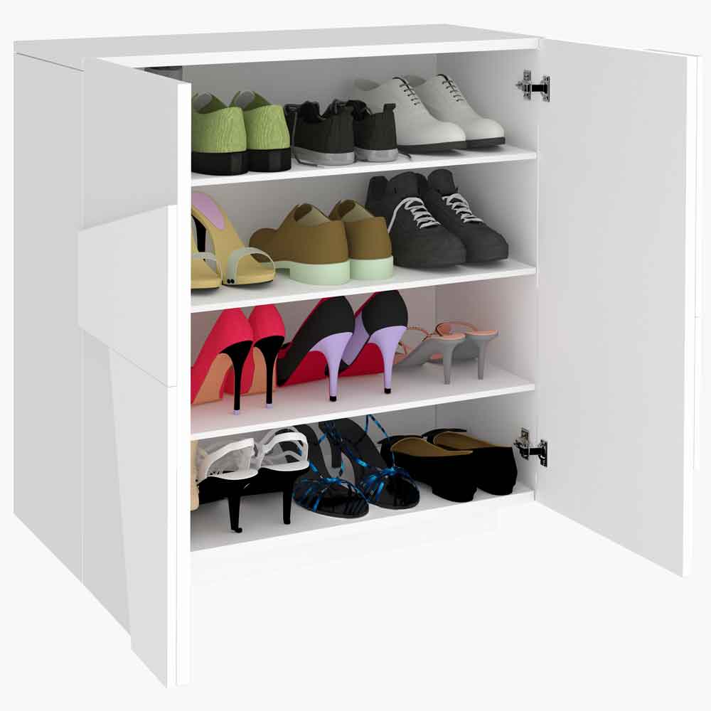 Pembroke High Gloss Shoe Storage Cabinet With 2 Doors In White