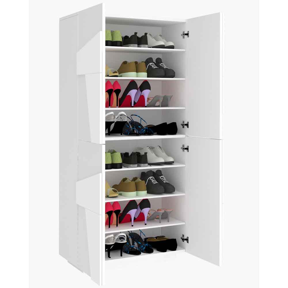 Pembroke High Gloss Shoe Storage Cabinet With 4 Doors In White