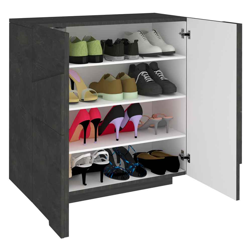 Pembroke Wooden Shoe Storage Cabinet With 2 Doors In Slate