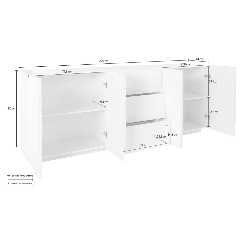 Pembroke Wooden Sideboard With 4 Doors And 3 Drawers In Slate